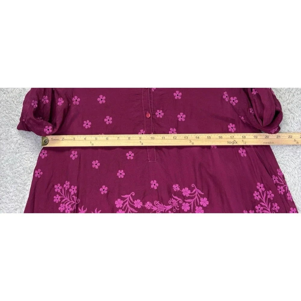 Johnny Was Womens XS Rayon Georgette Blouse Floral Embroidered Eyelet Boho
